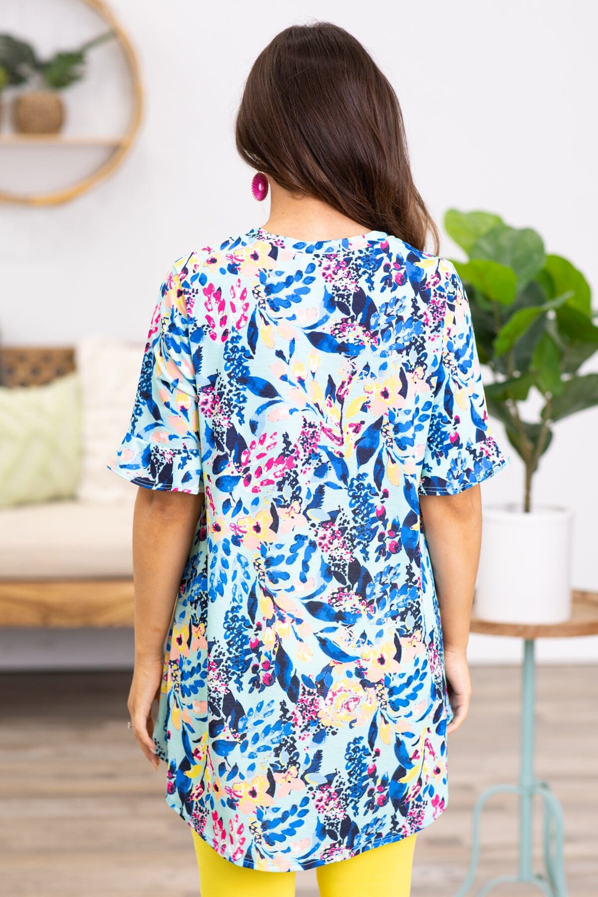 Royal and Yellow Multicolor Tropical Print Top - Filly Flair