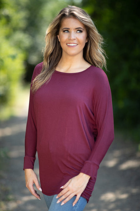 Burgundy Dolman Sleeve Top - Filly Flair