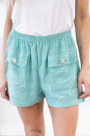 Mint Pull On Shorts with Front Pockets - Filly Flair