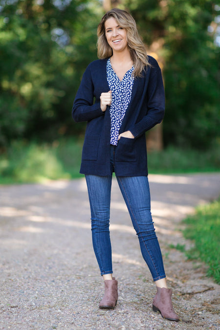 Navy Mid Length Cardigan - Filly Flair