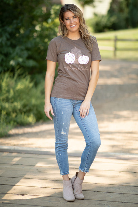 Brown and Dusty Rose Thankful Graphic Tee - Filly Flair