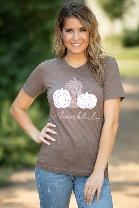 Brown and Dusty Rose Thankful Graphic Tee - Filly Flair