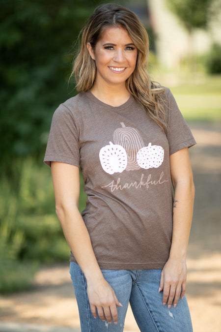 Brown and Dusty Rose Thankful Graphic Tee - Filly Flair