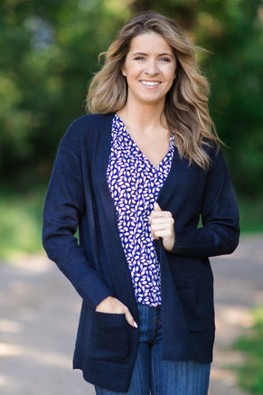 Navy Mid Length Cardigan - Filly Flair