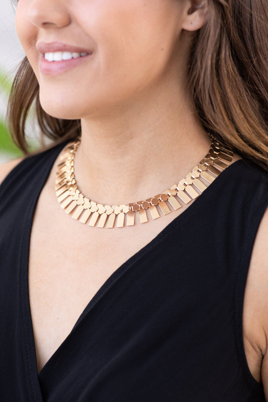 Gold Geometric Fringe Necklace - Filly Flair