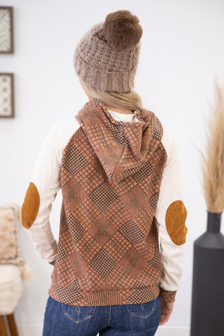 Rust and Ivory Patchwork Print Cowl Neck Top - Filly Flair