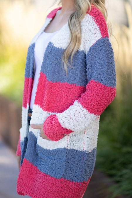 Multicolor Striped Popcorn Knit Cardigan - Filly Flair