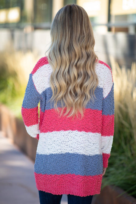 Multicolor Striped Popcorn Knit Cardigan - Filly Flair