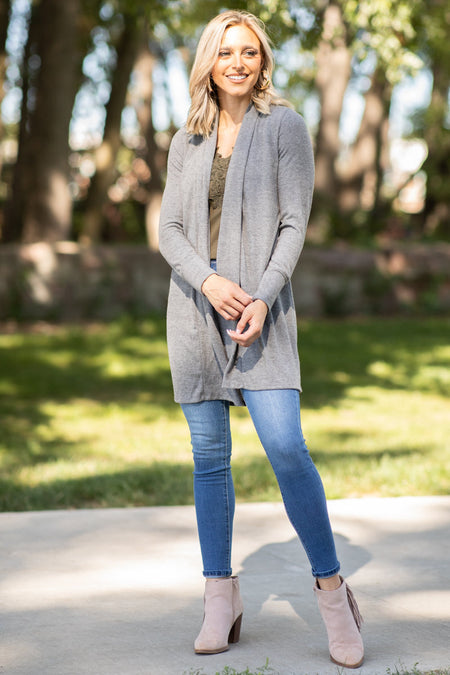 Grey Shawl Collar Cardigan - Filly Flair