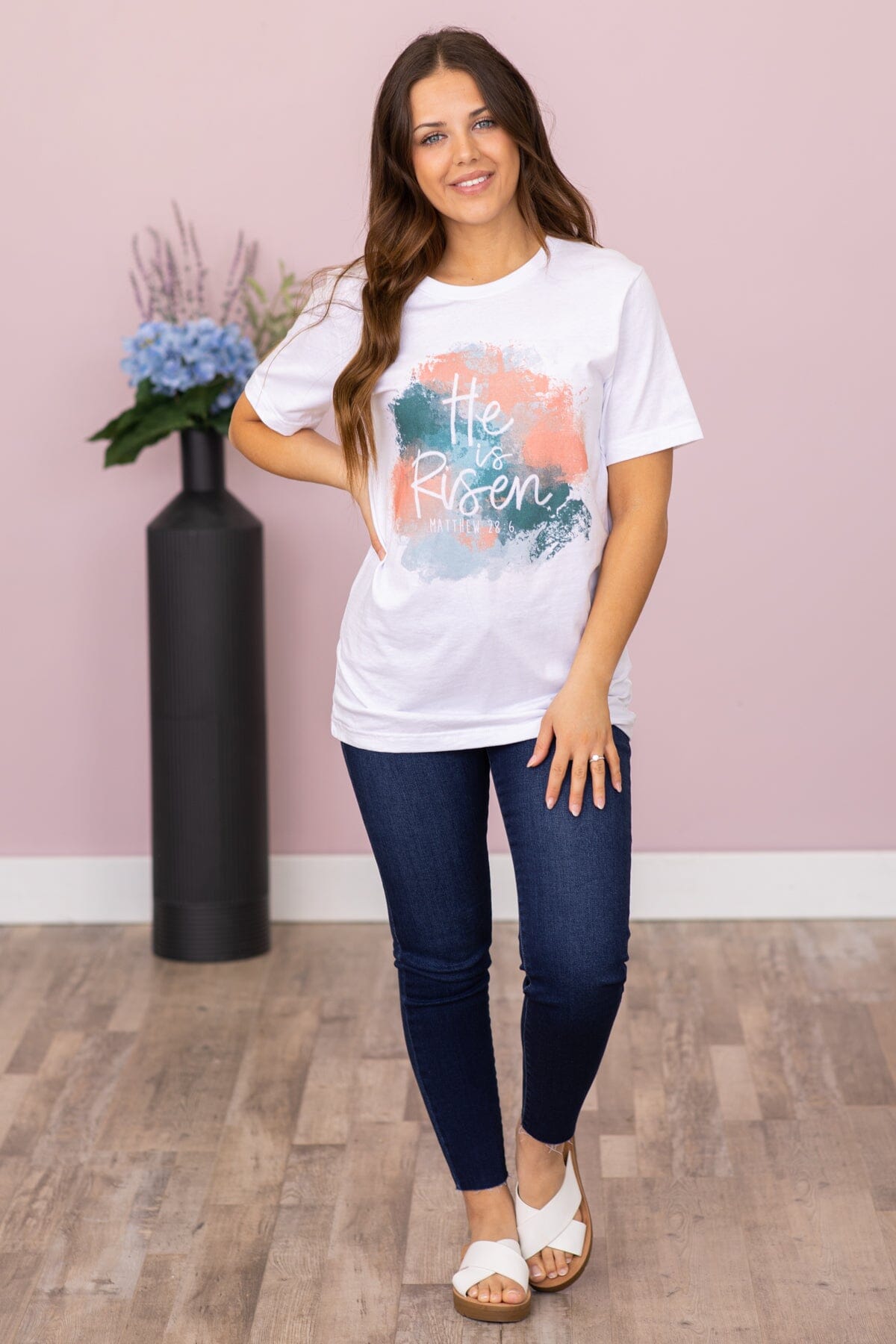 White Watercolor He Is Risen Graphic Tee - Filly Flair