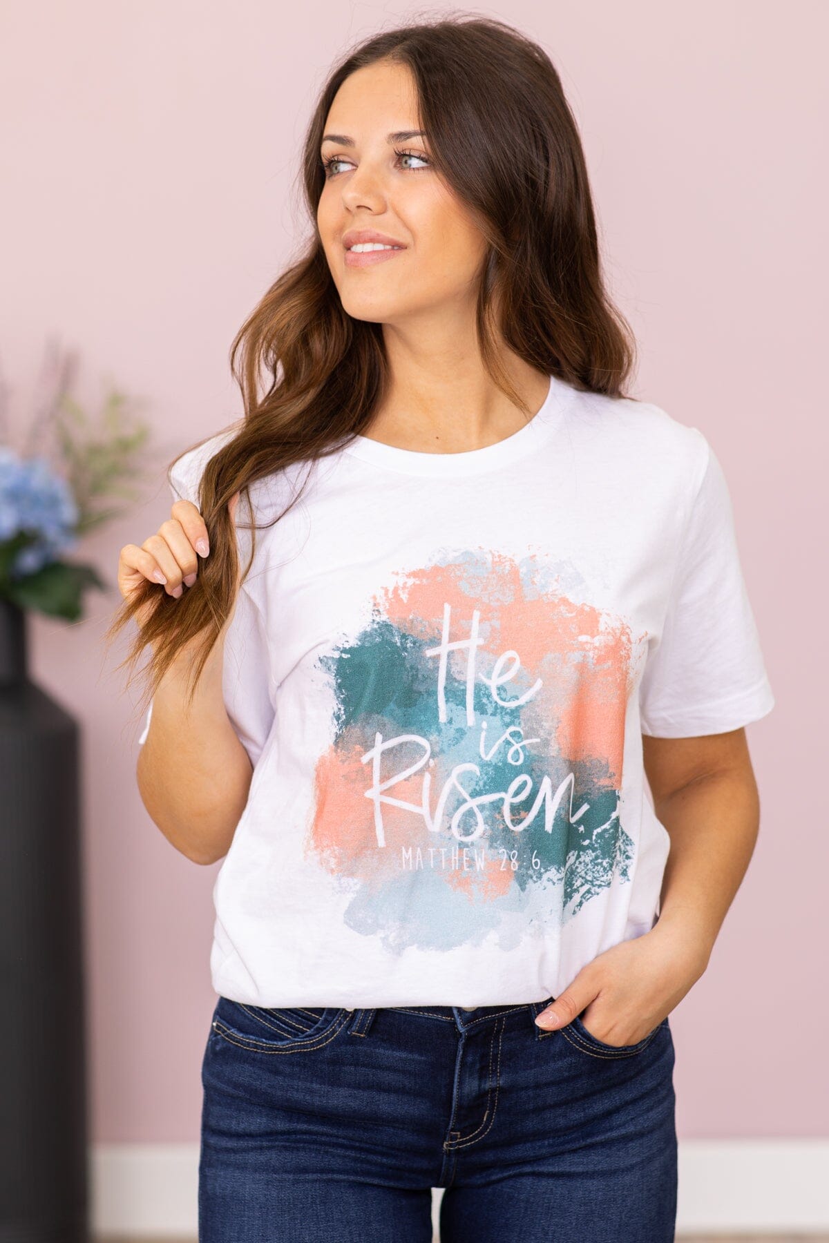 White Watercolor He Is Risen Graphic Tee - Filly Flair