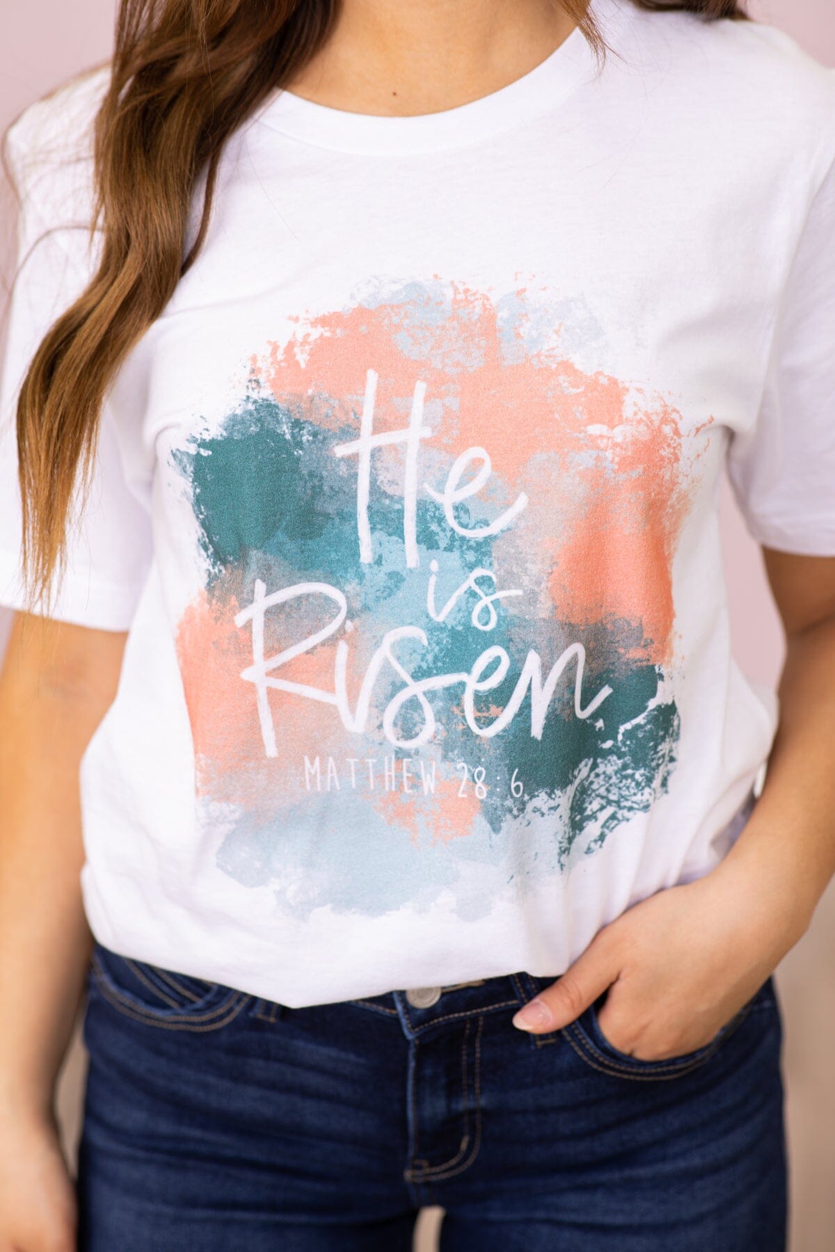 White Watercolor He Is Risen Graphic Tee - Filly Flair