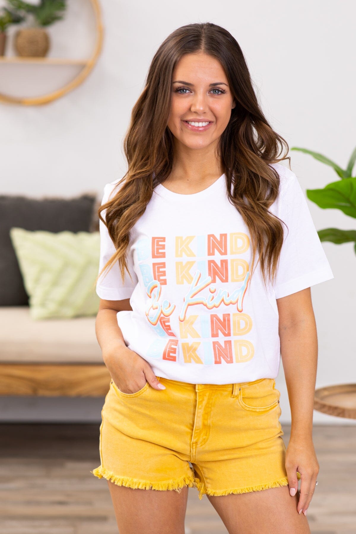 White Multicolor Be Kind Graphic Tee - Filly Flair