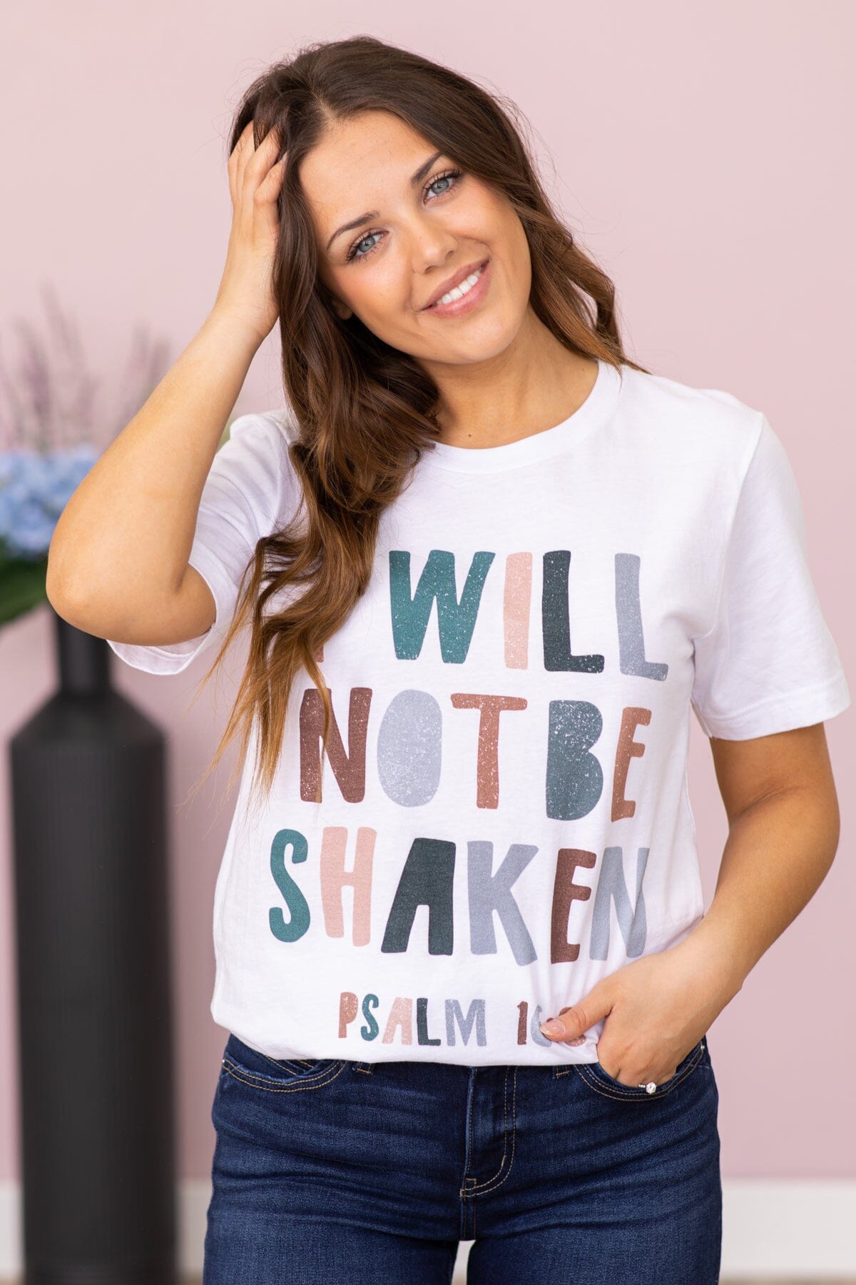 White I Will Not Be Shaken Graphic Tee - Filly Flair