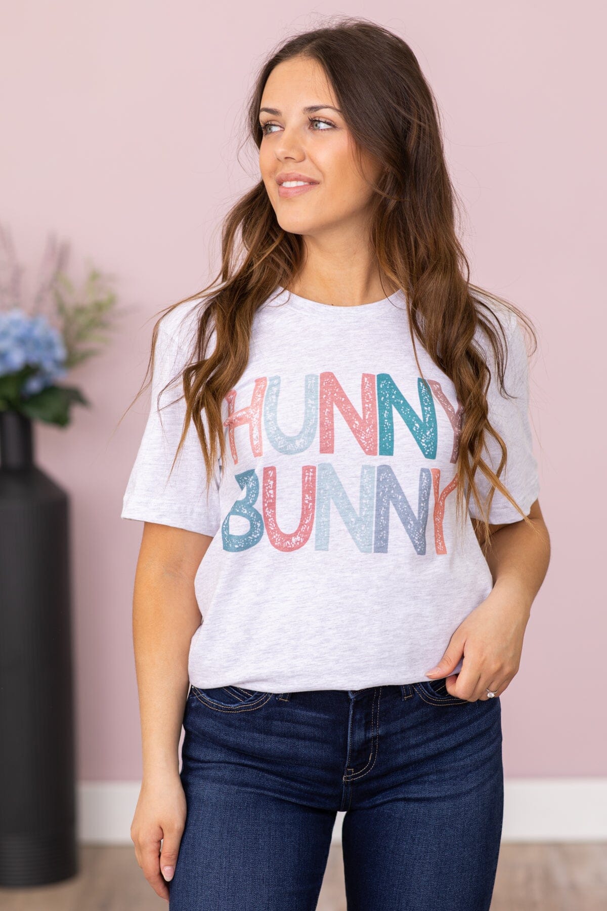 Light Grey Multicolor Hunny Bunny Graphic Tee - Filly Flair