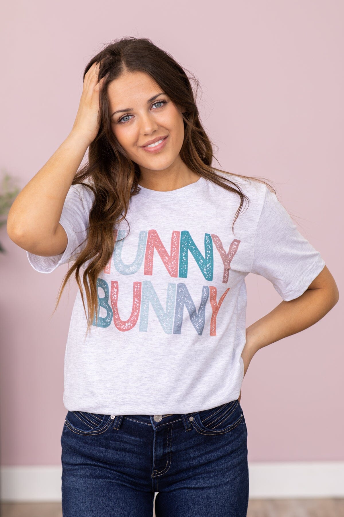 Light Grey Multicolor Hunny Bunny Graphic Tee - Filly Flair