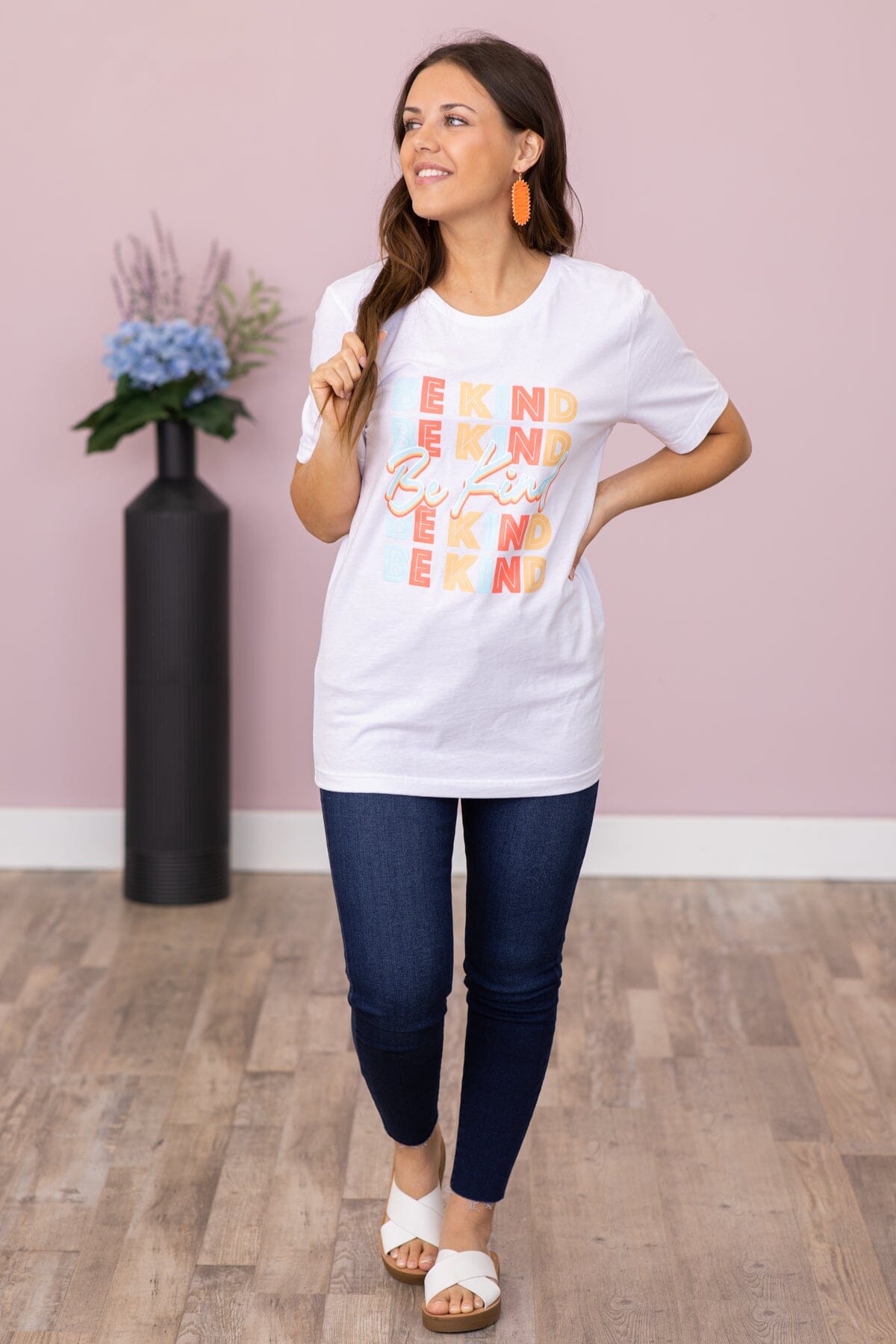 White Multicolor Be Kind Graphic Tee - Filly Flair