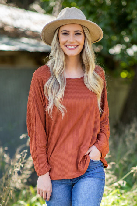 Rust and Animal Print Scoop Neck Top - Filly Flair