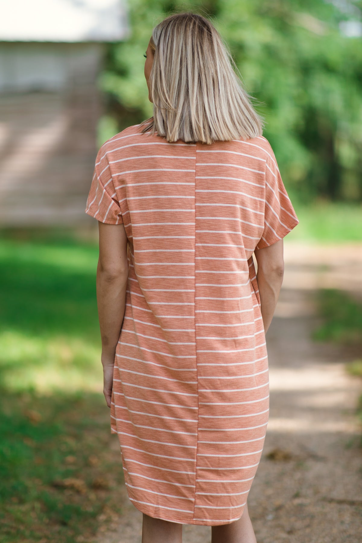 Orange and White Stripe Short Sleeve Dress - Filly Flair