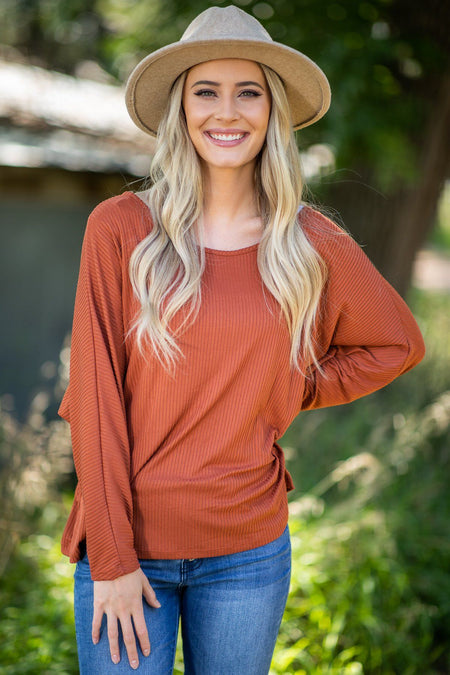 Rust and Animal Print Scoop Neck Top - Filly Flair