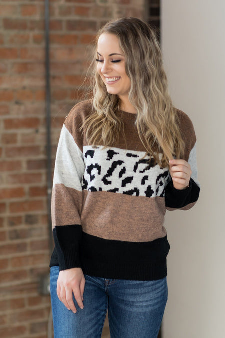 A Wild Ride Color Block Sweater in Brown - Filly Flair