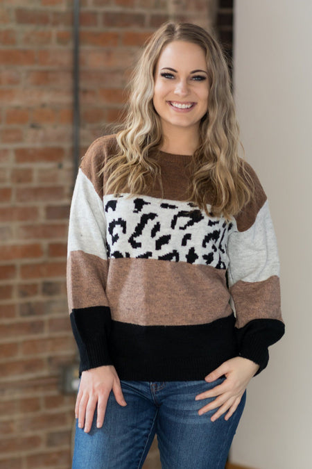 A Wild Ride Color Block Sweater in Brown - Filly Flair