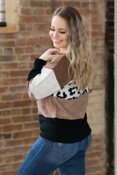 A Wild Ride Color Block Sweater in Brown - Filly Flair