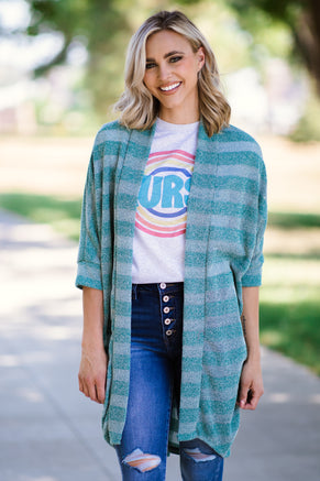 Teal Heathered Stripe Cardigan - Filly Flair