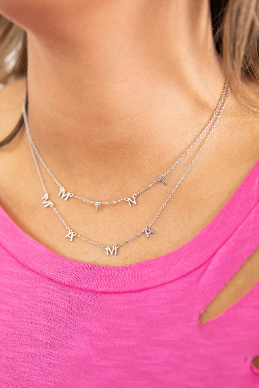 Silver Mama and Mini Charm Necklace Set - Filly Flair