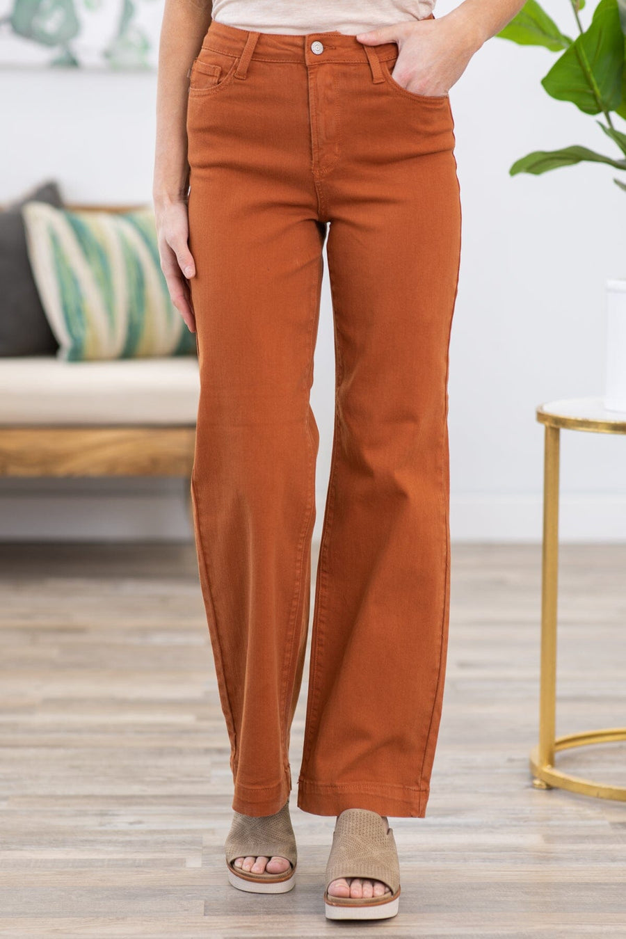 Judy Blue Cognac Garment Dyed Wide Leg Pants - Filly Flair