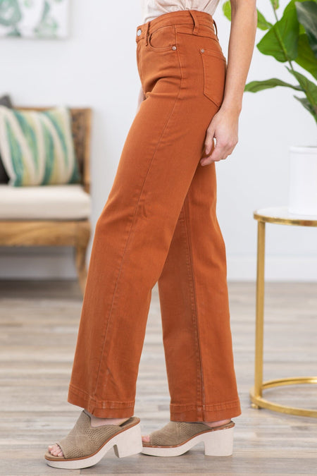 Judy Blue Cognac Garment Dyed Wide Leg Pants - Filly Flair