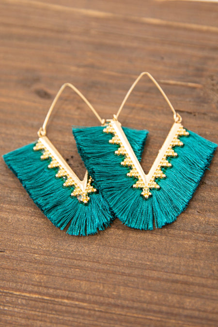 Teal Triangle Fan Tassel Earrings - Filly Flair