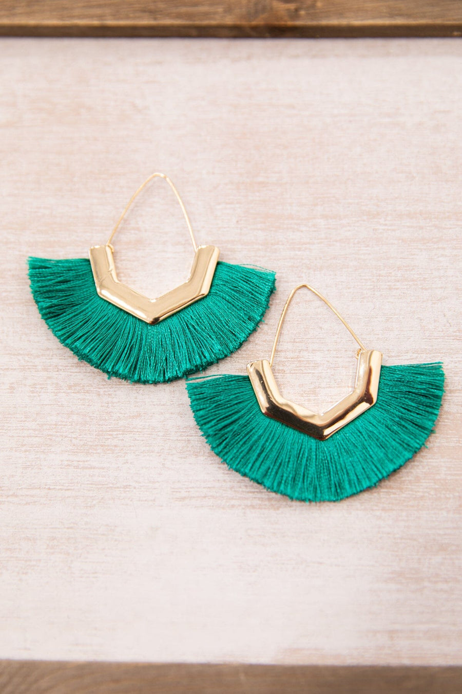 Teal and Gold Fan Shaped Tassel Earrings - Filly Flair