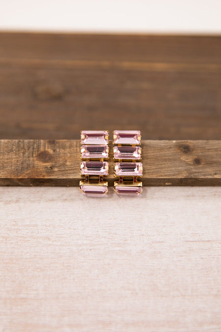 Lavender Rectangle Baguette Stone Earrings - Filly Flair