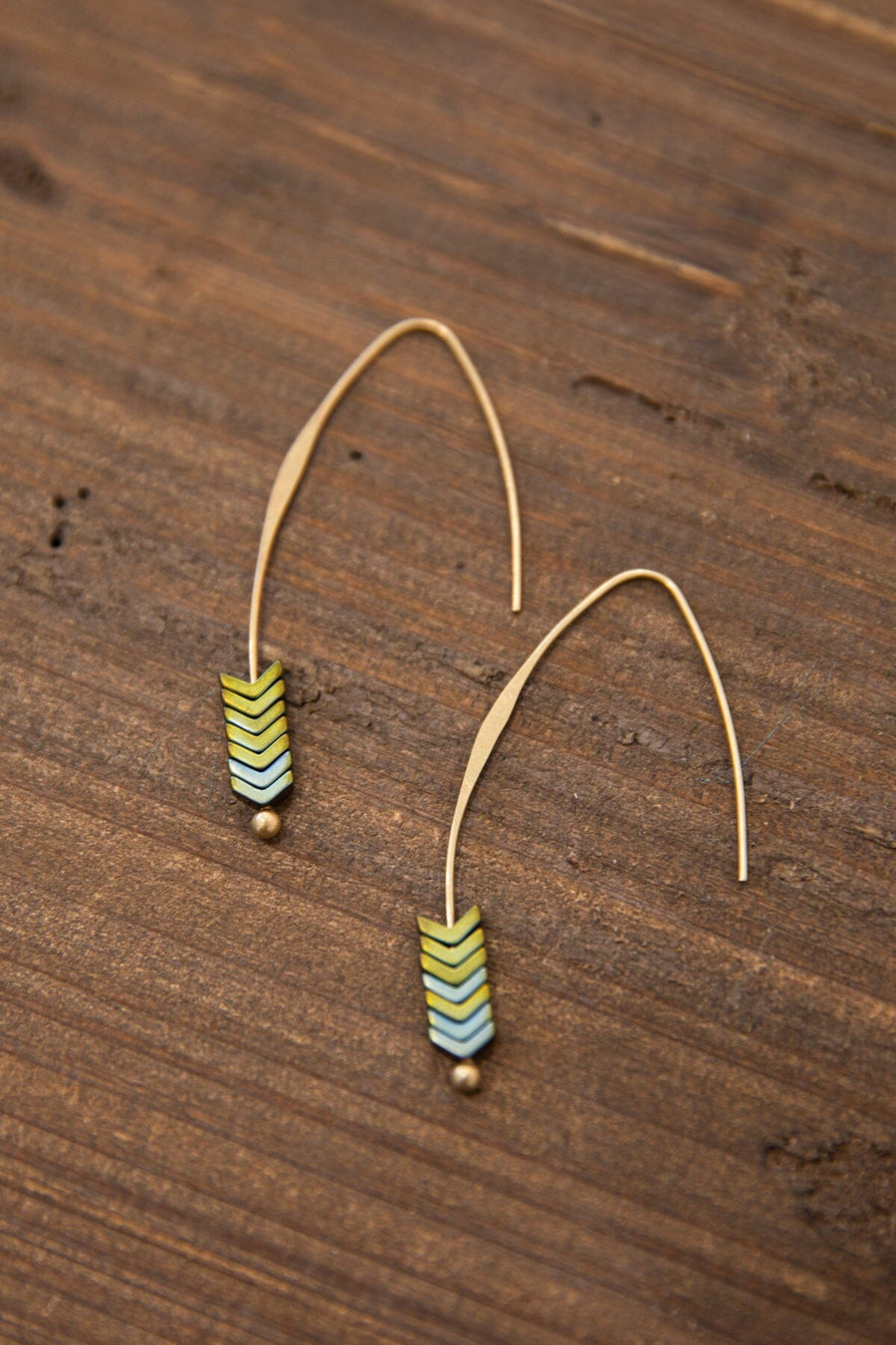 Green and Gold Chevron Stone Earrings - Filly Flair