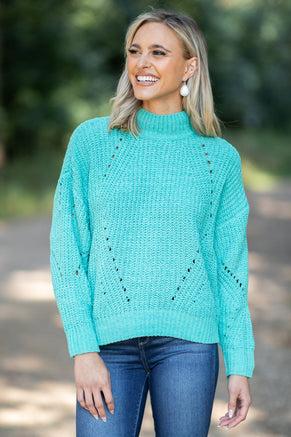 Turquoise Mock Neck Sweater - Filly Flair