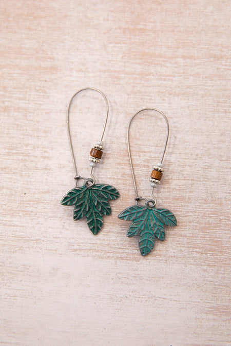 Teal Patina Leaf Shape Drop Earrings - Filly Flair