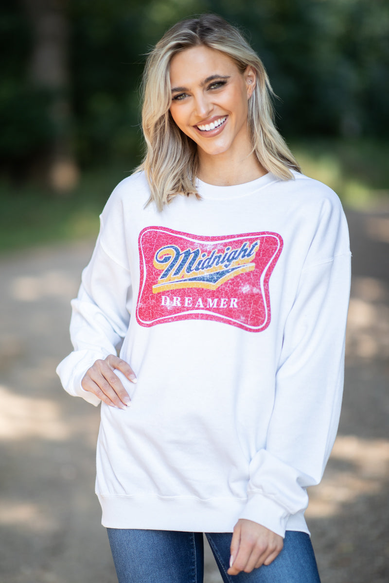 White Midnight Dreamer Graphic Sweatshirt - Filly Flair