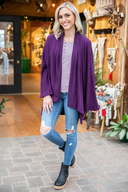 Purple Drop Shoulder Cardigan - Filly Flair