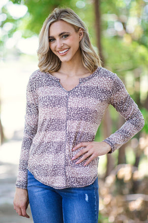 Mauve and Dusty Rose Stripe Animal Print Top - Filly Flair