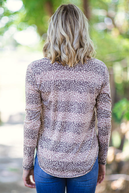 Mauve and Dusty Rose Stripe Animal Print Top - Filly Flair