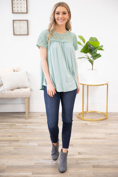 Mint Crochet Lace Short Sleeve Top - Filly Flair