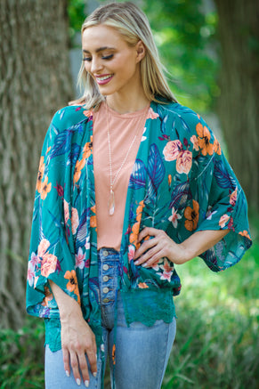 Jade Multicolor Floral Print Kimono - Filly Flair