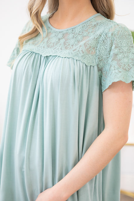 Mint Crochet Lace Short Sleeve Top - Filly Flair