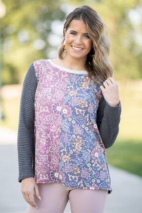 Charcoal Multicolor Paisley Floral Print Top - Filly Flair