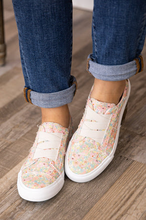 Pink and White Floral Print Slip On Sneakers - Filly Flair