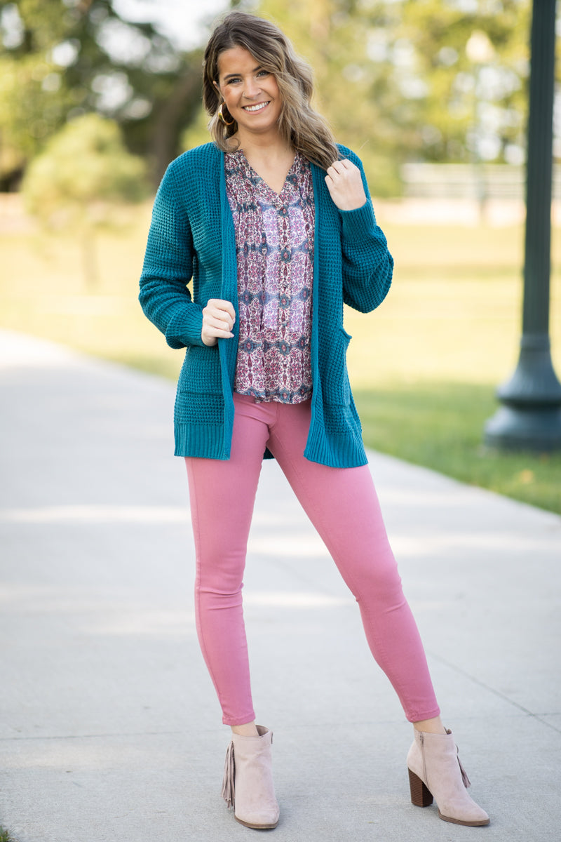 Teal and Wine Abstract Geometric Print Top - Filly Flair