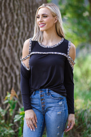 Black and Tan Animal Print Trim Top - Filly Flair