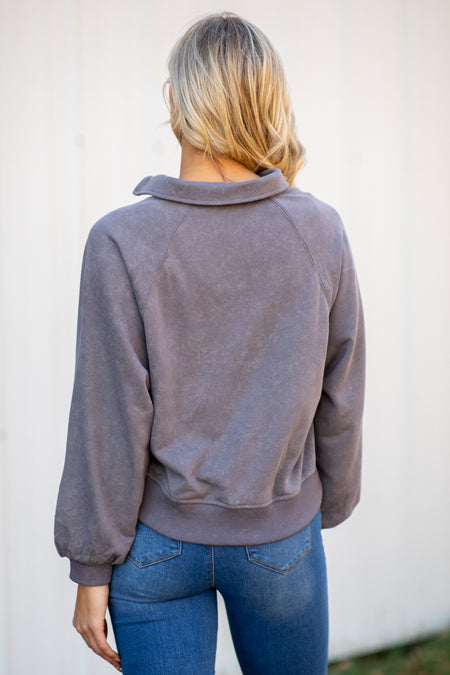 Grey Washed Snap Detail Top - Filly Flair