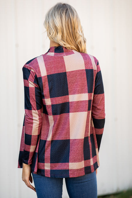 Navy and Wine Plaid Cardigan - Filly Flair